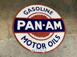 Pan Am Gasoline X-large, Heavy Double Sided Porcelain Dealer Sign (42 Inch)