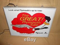 Plymouth Road Runner Double Sided Lighted Advertising Sign Mopar Excellent Shape