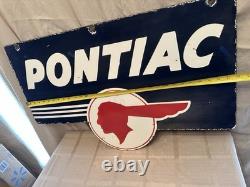 Pontiac Porcelain Enamel Advertising Sign Double Sided 32x 20