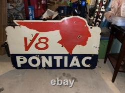 Pontiac V8 Dealership Double Sided Porcelain Sign