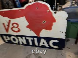 Pontiac V8 Dealership Double Sided Porcelain Sign