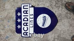 Porcelain Acadian Lines Enamel Sign Size 26 x 21 Inches Double Sided flange