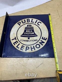 Porcelain Bell System Public Telephone Double Sided Flanged Sign 11 X 11