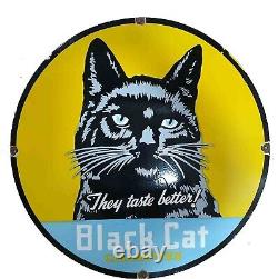 Porcelain Black Cat Enamel Sign 30x30 Inches Double Sided
