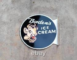 Porcelain Borden's Ice Cream Enamel Sign 18 Inches Double Sided With Flange