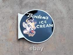 Porcelain Borden's Ice Cream Enamel Sign 18 Inches Double Sided With Flange