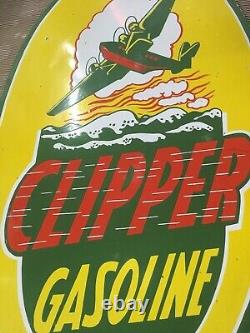 Porcelain Clipper Gasoline Enamel Sign 26x14 Inches Double Sided