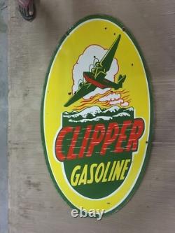 Porcelain Clipper Gasoline Enamel Sign 26x14 Inches Double Sided