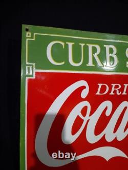 Porcelain Coca Cola Curb Service Enamel Sign Size 36 x 24 Inches Double Sided