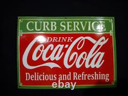 Porcelain Coca Cola Curb Service Enamel Sign Size 36 x 24 Inches Double Sided