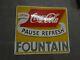Porcelain Coca Cola Fountain Enamel Sign 28 X 25 Inches Double Sided