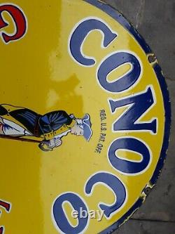 Porcelain Conoco Enamel Sign 30x30 Inches Double Sided