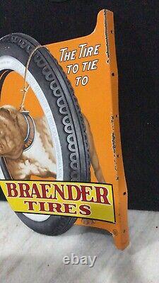 Porcelain Enamel Braender Hercules Emire Tires And Tube Flange Double Sided Sign