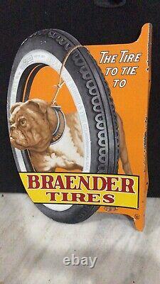 Porcelain Enamel Braender Hercules Emire Tires And Tube Flange Double Sided Sign