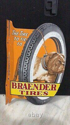 Porcelain Enamel Braender Hercules Emire Tires And Tube Flange Double Sided Sign