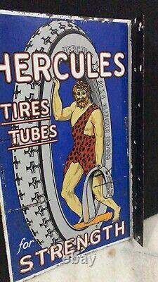 Porcelain Enamel Braender Hercules Emire Tires And Tube Flange Double Sided Sign