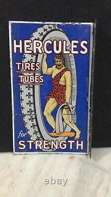 Porcelain Enamel Braender Hercules Emire Tires And Tube Flange Double Sided Sign