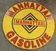 Porcelain Enamel Sign Double Sided 30x30 Inch Manhattan Gasoline Approx