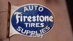 Porcelain Firestone Enamel Sign 24 Inches Double Sided With Flange
