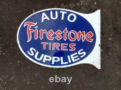 Porcelain Firestone Enamel Sign 24x16 Inches Double Sided With Flange