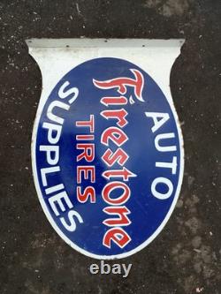 Porcelain Firestone Enamel Sign 24x16 Inches Double Sided With Flange