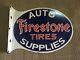 Porcelain Firestone Enamel Sign 26 Inches Double Sided With Flange