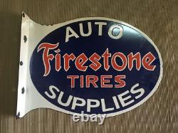 Porcelain Firestone Enamel Sign 26 Inches Double Sided With Flange