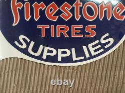 Porcelain Firestone Enamel Sign 26 Inches Double Sided With Flange