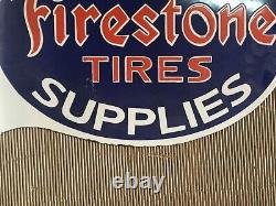 Porcelain Firestone Enamel Sign 26 Inches Double Sided With Flange