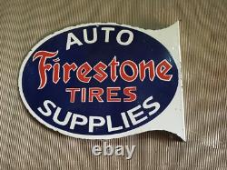 Porcelain Firestone Enamel Sign 26 Inches Double Sided With Flange