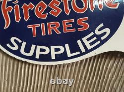 Porcelain Firestone Enamel Sign 26 Inches Double Sided With Flange