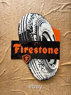 Porcelain Firestone Enamel Sign Size 26 x 36 Inches Double Sided Flange