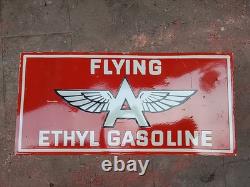 Porcelain Flying A Ethyl Enamel Sign 42x20 Inches Double Sided