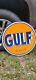 Porcelain Gulf Dealer Gasoline 24 Double Sided Gas Advertising Enamel Sign