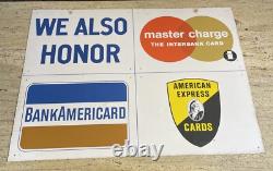 Porcelain Gas Station Credit Cards Advertising Sign Double Sided 1950's 1960's