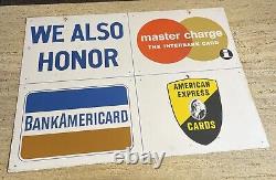 Porcelain Gas Station Credit Cards Advertising Sign Double Sided 1950's 1960's