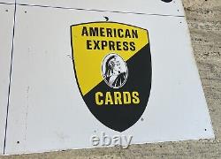 Porcelain Gas Station Credit Cards Advertising Sign Double Sided 1950's 1960's