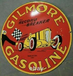 Porcelain Gilmore Gasoline Enamel Sign Size 30 Inches Double Sided