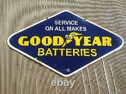 Porcelain Good Year Batteries Enamel Sign 36x18 Inches Double Sided