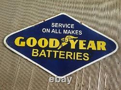 Porcelain Good Year Batteries Enamel Sign 36x18 Inches Double Sided