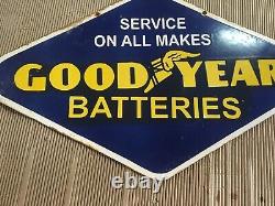 Porcelain Good Year Batteries Enamel Sign 36x18 Inches Double Sided