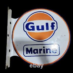 Porcelain Gulf Enamel Sign 18x18 Inches Double Sided With Flange