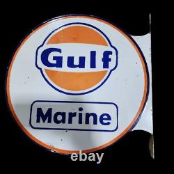 Porcelain Gulf Enamel Sign 18x18 Inches Double Sided With Flange