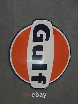 Porcelain Gulf Enamel Sign 30 Inches Double Sided