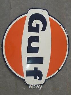 Porcelain Gulf Enamel Sign 30 Inches Double Sided