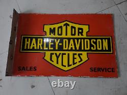 Porcelain Harley Davidson Enamel Sign 22x14 Inches Double Sided With Flange