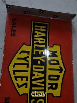 Porcelain Harley Davidson Enamel Sign 22x14 Inches Double Sided With Flange