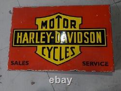 Porcelain Harley Davidson Enamel Sign 22x14 Inches Double Sided With Flange
