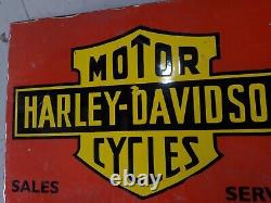 Porcelain Harley Davidson Enamel Sign 22x14 Inches Double Sided With Flange