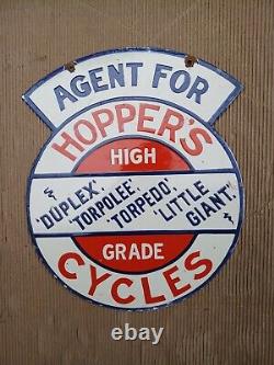 Porcelain Hopper's Cycles Enamel Sign 24 Inches Double Sided